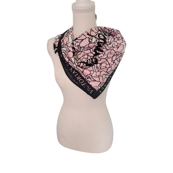 Victoria's Secret Bombshell Pink Floral Silk Feel Polyester Scarf 25 In Square - Picture 1 of 4